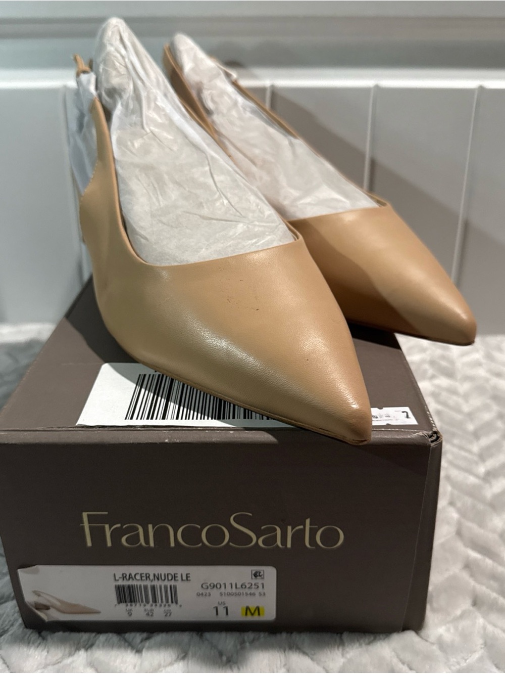 Franco Sarto Nude Pointed-Toe Slingback Heels